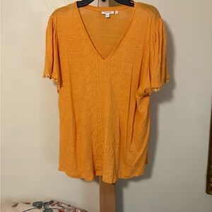 Chico’s Bright Orange Linen-Blend Top